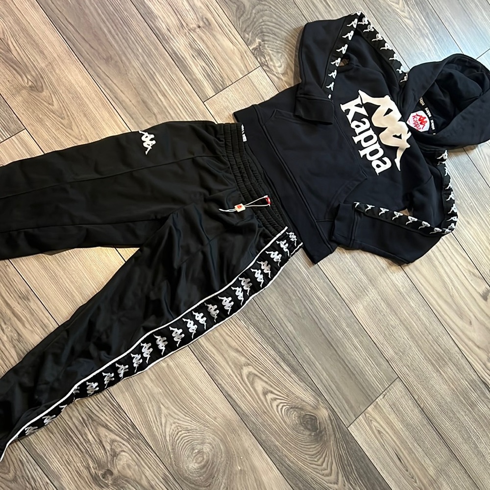 Kappa Kids black & white hoodie & warm up pants | size 8y